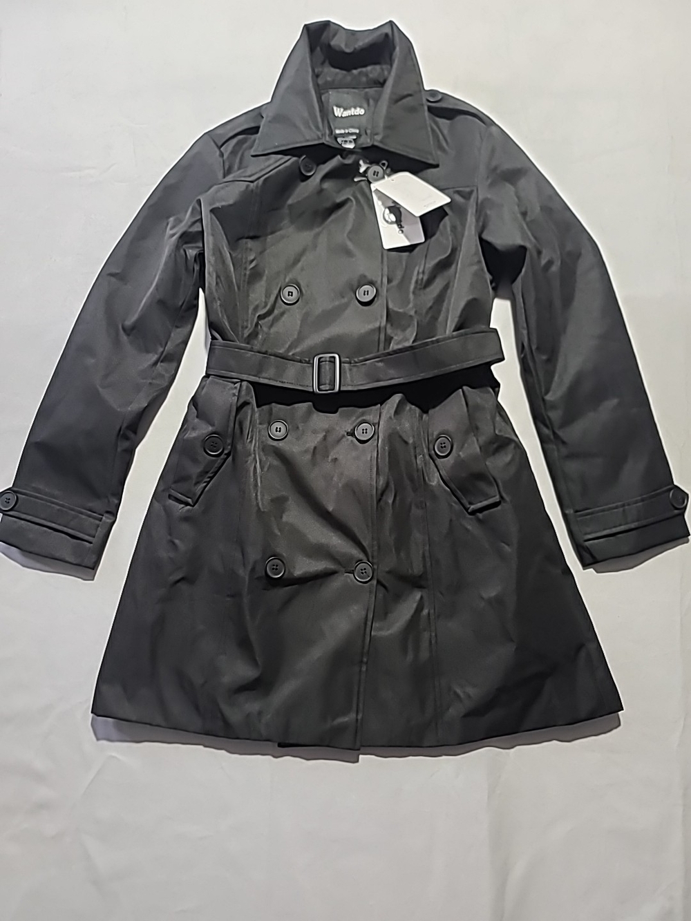 Wantdo Women's Double Breasted Pea Coat Winter Mid-Long Trench Coat/Belt. Sz L